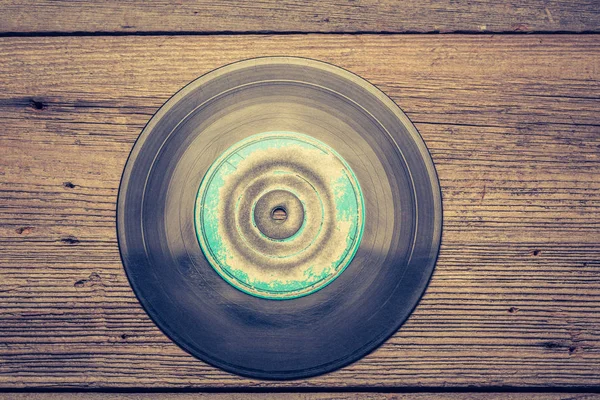 One Blue Scratched Vinyls Wooden Table — Stock Photo, Image