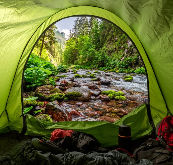 Vue Tente Petit Ruisseau Dans Vallée Koscieliska — Photo