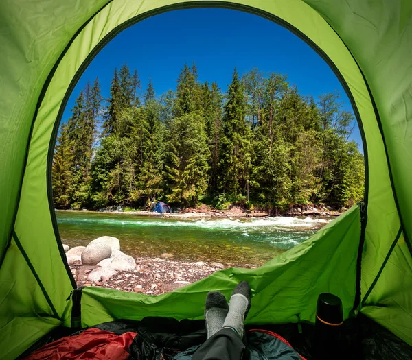 Uitzicht Vanaf Tent Naar Wilde Rivier Tatra Gebergte — Stockfoto