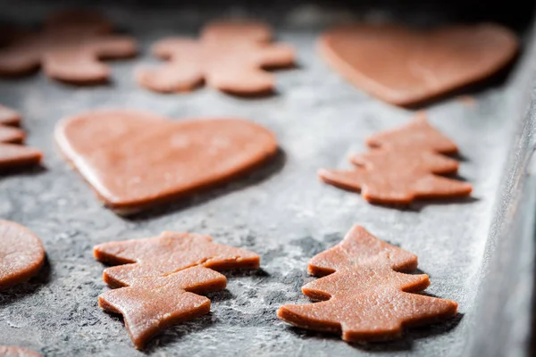 Noel Closeup Gingerbread Çerezleri Pişirme Önce — Stok fotoğraf