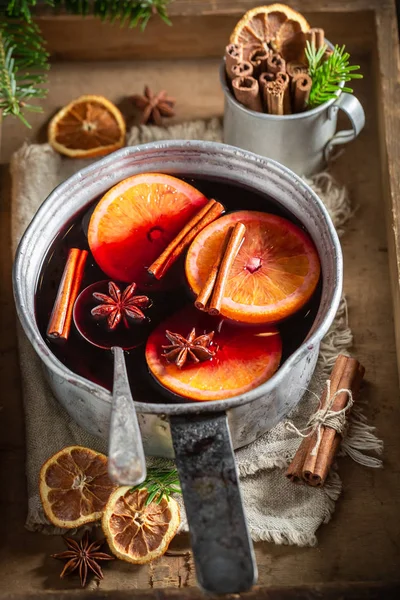 God Och Hemlagad Glögg Röd Rustika Bord — Stockfoto