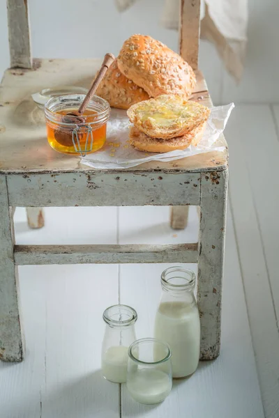 Homemade Honey Bun Milk White Chair — Stock Photo, Image