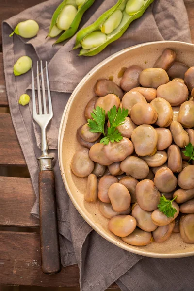 おいしい茹でたそら豆の平面図 — ストック写真