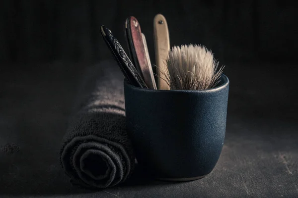 Classic Tools Shave Soap Brush Old Razor — Stock Photo, Image