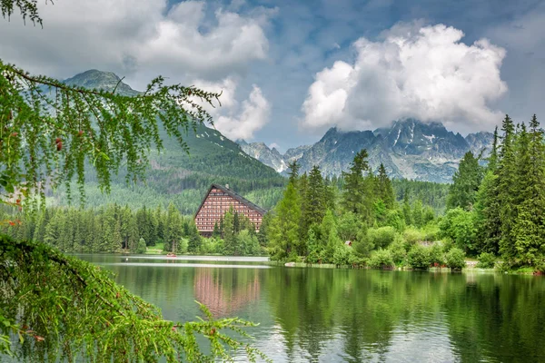 Calm mountain lake in Strbske Pleso in summer, Slovakia