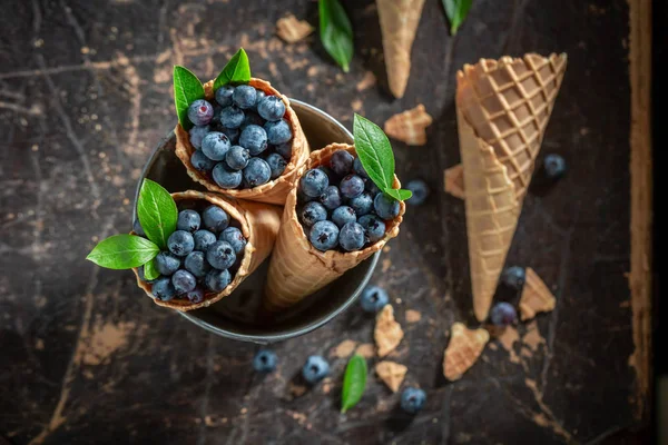 Lekker Bosbessen Wafels Als Ijs Concept — Stockfoto