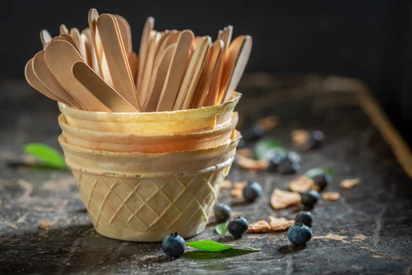 Вкусная Черника Вафлях Концепция Мороженого — стоковое фото