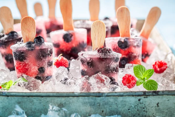多汁的冰淇淋 一根棍子上的浆果 — 图库照片
