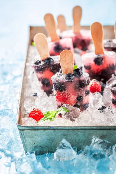 美味浆果水果冰淇淋在棍子上 — 图库照片