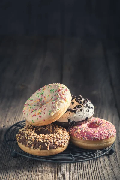 Delicious Sweet Donuts Different Sprinkles — Stock Photo, Image