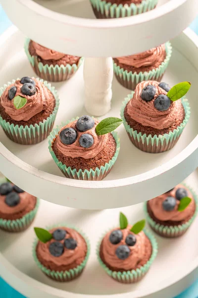 Homemade muffin made of chocolate cream and berries — Stock Photo, Image