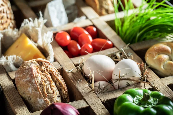 Healthy ingredients for sandwich in wooden rustic box — Stock Photo, Image