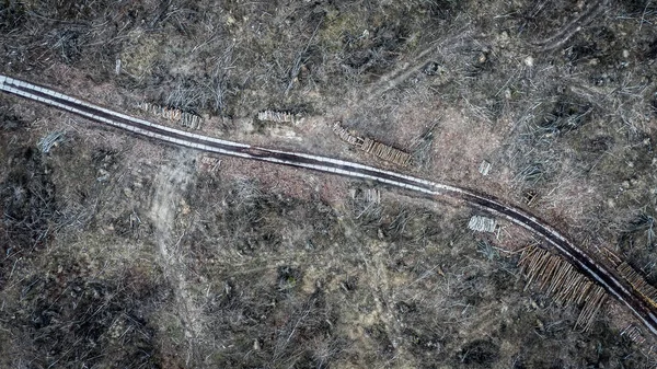 Vista aérea de la impactante deforestación, destrucción ambiental — Foto de Stock