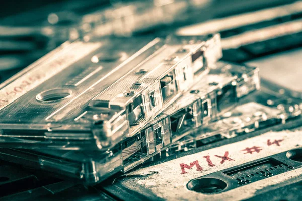 Closeup of classic stack of audio cassettes — Stock Photo, Image