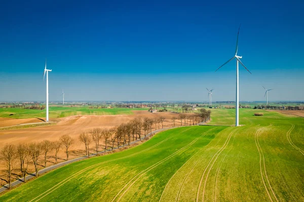 Wind turbines as alternative energy, aerial view of Poland — Stock Photo, Image