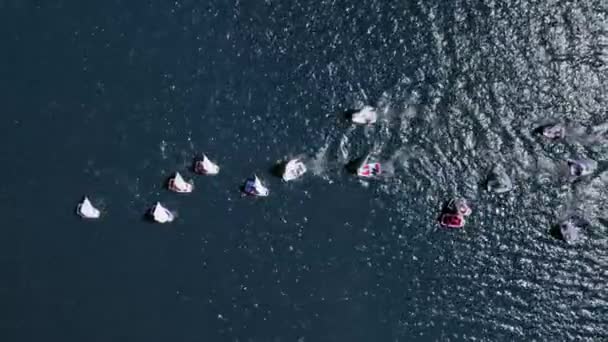 Regatta van kleine boten op het meer in de zomer — Stockvideo