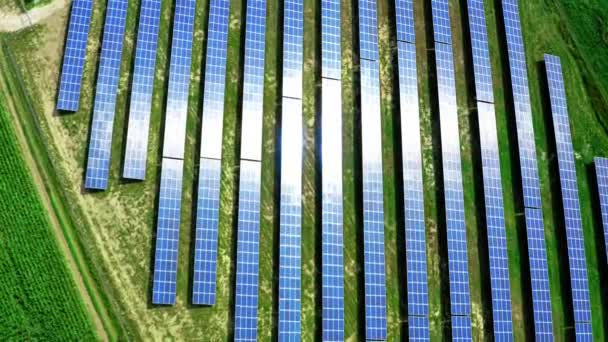 Large solar farm on green field, aerial view, Poland — Stock Video