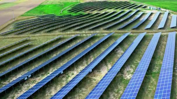 Aerial view of solar panels on field in summer, Poland — Stock Video