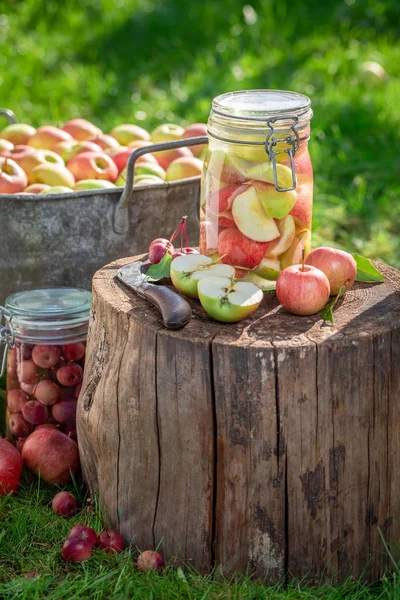 Pregătire pentru compot de mere de casă și dulci în timpul verii — Fotografie, imagine de stoc
