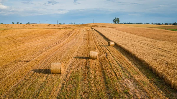 Big baler on mown  fields in summer, Poland — Stock Photo, Image