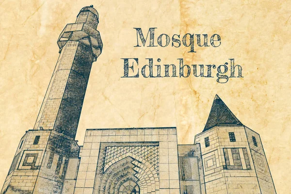 Edinburgh Central Mosque Σκωτία Σκίτσο Παλιό Χαρτί — Φωτογραφία Αρχείου