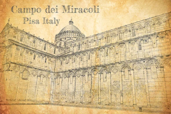 스케치를 이탈리아 피사의 대성당 — 스톡 사진