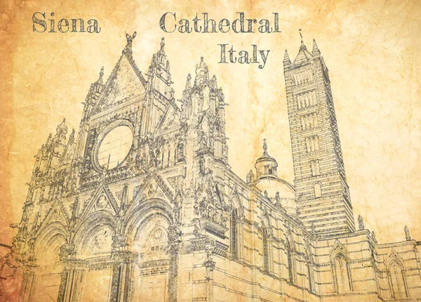 Kathedrale Von Siena Auf Altem Papier Italien Skizze Auf Altem — Stockfoto