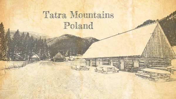 Sketch Mountain Trail Valley Chocholowska Tatras Poland — Stock Photo, Image