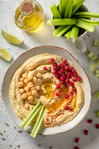 Veganský Hummus Čerstvých Zdravých Surovin — Stock fotografie