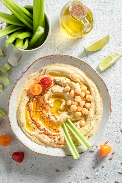 Ízletes Hummus Egészséges Gyors Snack — Stock Fotó