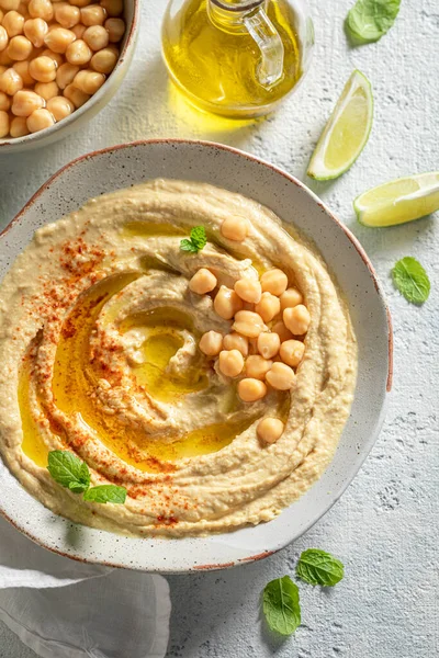 Užijte Hummus Čerstvých Zdravých Ingrediencí — Stock fotografie