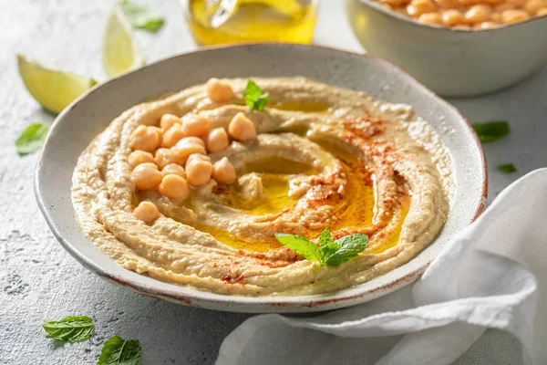 Tradiční Hummus Jako Zdravé Rychlé Občerstvení — Stock fotografie