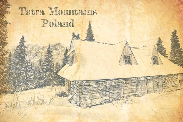 Montanhas Tatras Inverno Polônia Pintura Aquarela — Fotografia de Stock