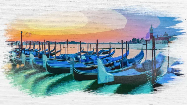 Aquarell Schaukelnder Gondeln Venedig Italien — Stockfoto