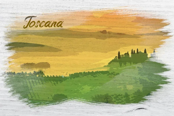 Sonnenaufgang Über Den Grünen Feldern Der Toskana Aquarellmalerei — Stockfoto