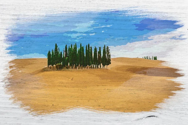 Akvarell Toscana Cypresser Fältet Italien — Stockfoto