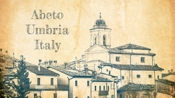 Рисунок Старой Бумаге Города Абето Умбрии Италия — стоковое фото