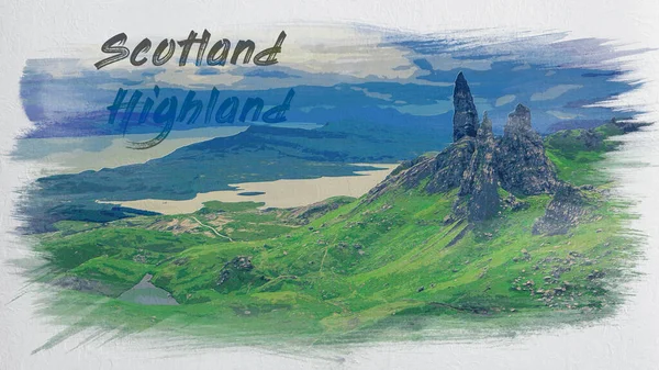 Ватерколірний Живопис Старої Людини Сторра Шотландії — стокове фото