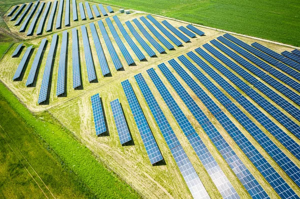 Erstaunlicher Blick Auf Sonnenkollektoren Auf Grünem Grund — Stockfoto