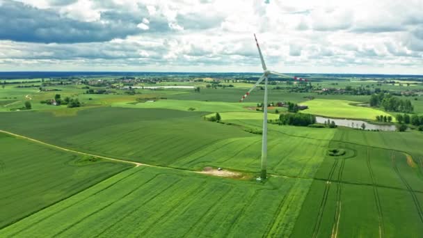 Windräder auf der grünen Wiese im Sommer Polen, Europa — Stockvideo