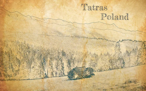 Schets Van Huisje Dal Tatra Bergen — Stockfoto