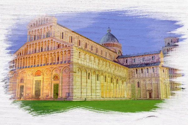 ピサの古代大聖堂 イタリア 水彩画 — ストック写真