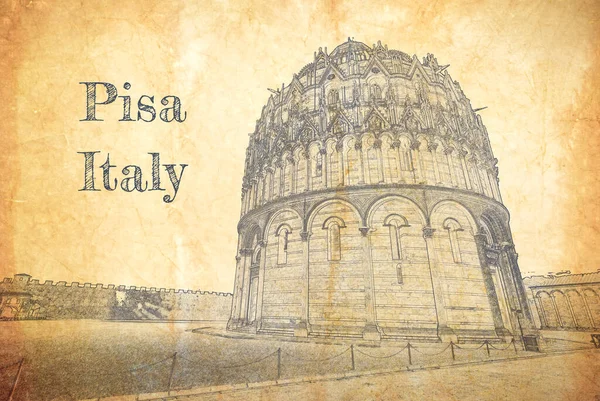 イタリアの古い紙にピサの大聖堂のスケッチ — ストック写真