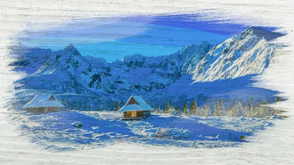 Watercolor Painting Cold Tatra Mountains Winter — Stock Photo, Image