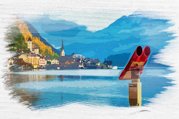 Watercolor Painting Hallstattersee Lake Hallstatt Alps Austria — Stock Photo, Image