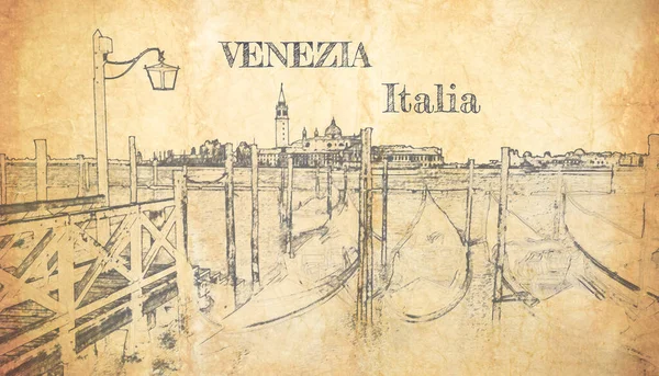 베네치아의 대운하와 곤돌라의 스케치 — 스톡 사진