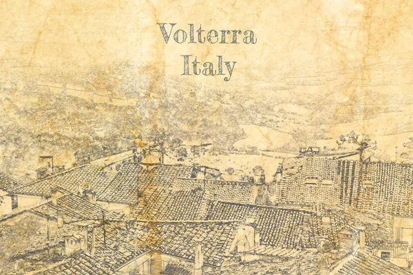 Vallei Volterra Italië Schets Oud Papier — Stockfoto