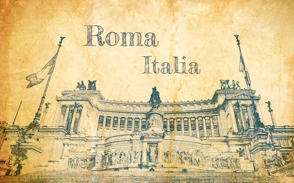 Витторио Эмануэле Риме Италия Эскиз Старой Бумаге — стоковое фото