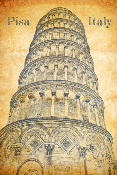 Lutande Tornet Pisa Skiss Gammalt Papper — Stockfoto
