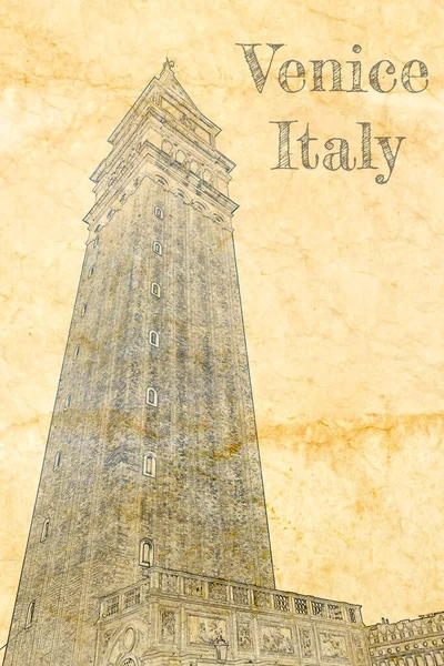 ヴェネツィアの聖マルコ広場の鐘楼のスケッチ — ストック写真